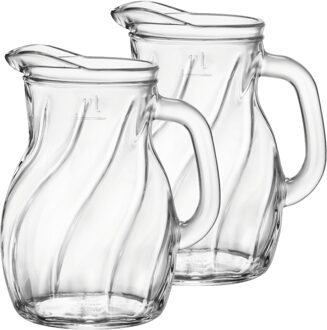 Bormioli Rocco Waterkan - 2x stuks - 1 liter - D15 x H19 cm - glas - schenkkan - sapkan - kannen