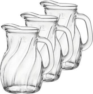 Bormioli Rocco Waterkan - 3x stuks - 1 liter - D15 x H19 cm - glas - schenkkan - sapkan - kannen