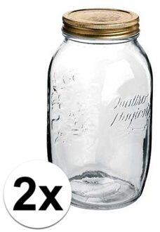 Bormioli Rocco Weckpot/inmaakpot - 2x stuks - 1,5 Liter - glas - met draaideksel - 21 x 10 cm