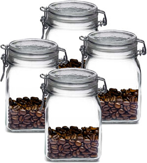 Bormioli Rocco Weckpot/inmaakpot - 4x - 1L - glas - met beugelsluiting - luchtdicht