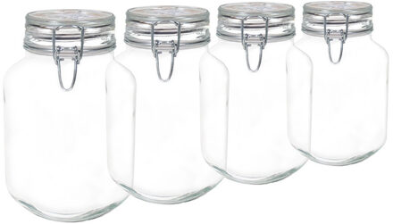 Bormioli Rocco Weckpot/inmaakpot - 4x - 2L - glas - met beugelsluiting - luchtdicht - 12 x 22 cm