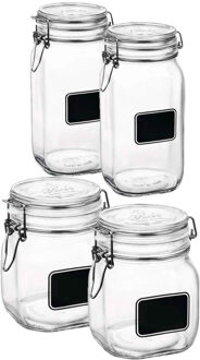 Bormioli Rocco Weckpotten/inmaakpotten - Set van 4x stuks - met krijtplaatje 750 ml - 1,5 liter - D 10,6 cm