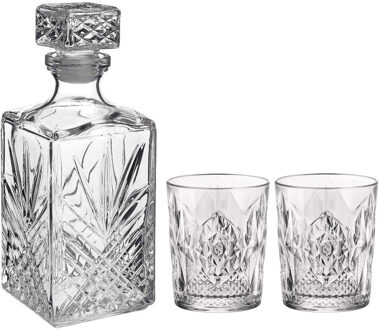 Bormioli Rocco Whisky drank set karaf met 6x tumbler whiskyglazen 390 ml - Whiskeyglazen Transparant