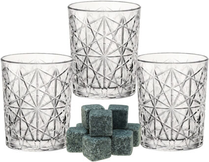 Bormioli Rocco Whiskyglazen - set 6x stuks - 300 ml - incl 9x whisky ijsblokken