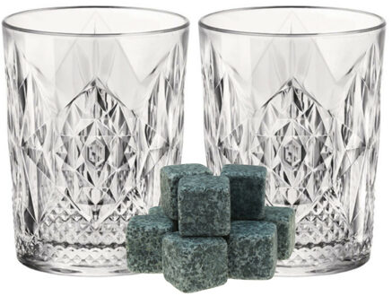 Bormioli Rocco Whiskyglazen - set 6x stuks - 390 ml - incl. 9x whisky ijsblokstenen - cadeau set