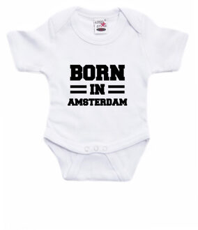 Born in Amsterdam kraamcadeau rompertje wit jongens en meisjes 68 (4-6 maanden)