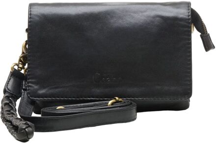 Borneo Style Crossbody Schoudertas zwart damestas polstasje - H 15 x B 21 x D 2 cm