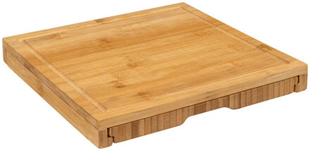 Borrelplank/kaasplank set - inclusief 4x kaasmes - bamboe hout - 30 x 30 cm - serveerplank