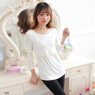 Borstvoeding Tops Uit Mode Herfst Lange Mouwen T-Shirts Voeden Kleren Herfst En Winter Dieptepunt Shirt Herfst Kleding wit