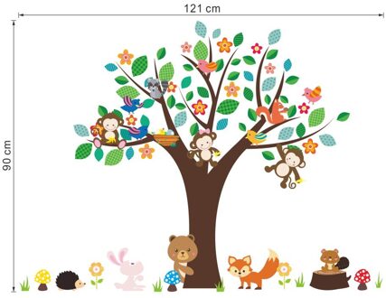Bos dieren aap play onder bloem boom muursticker voor kids baby nursery kinderkamer decoraties decor thuis decal