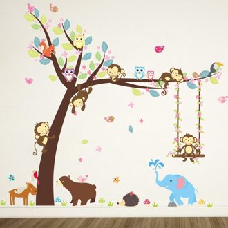 Bos Dieren Muursticker Aap Beer Boom Voor Kinderkamer Kinderen Muurtattoo Nursery Slaapkamer Decor Poster Muurschildering Stickers