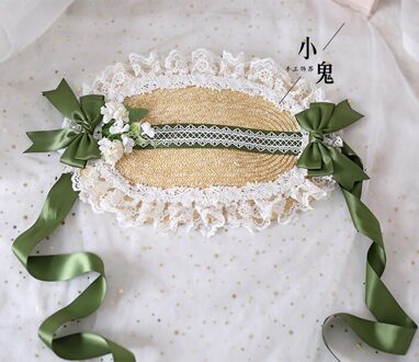 Bos Groen Lolita Pastorale Stro Hoed Bnt Zoete Aardbei Kant Cla Serie Hoed Platte Hoed Bonette Bnt woud groen