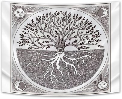 Bos Tapestry Natuur Boom Populaire Elves Muur Opknoping Groene Familie Boom Tapestry Zon En Maan Strand Deken Home Decor grijs