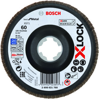 Bosch Accessories 2608621768 X-LOCK gevelslijpschijf, metaal, gebogen uitv., G 60, X571, 125 mm, K60 Diameter 125 mm 1 stuk(s)