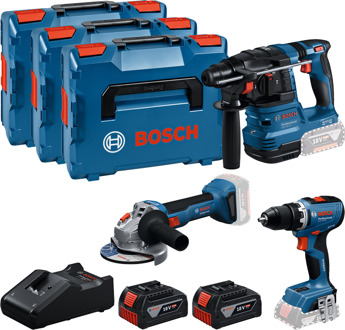 Bosch Blauw Accutoolkit 3 Toolkit 18V (2x GBA 18V 5.0Ah, lader GAL 18V-40, GSR 18V-65, GBH 18V-22, GWS 18V-8) - 0615A5009G