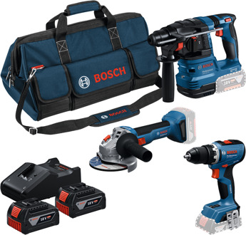 Bosch Blauw Accutoolkit 3 Toolkit 18V GSB 18V-65 + GWS 18V-11 + GBH 18V-22 | 3x GBA 18V 5.0Ah + Lader GAL 12V/18V-80 - 0615A500AH
