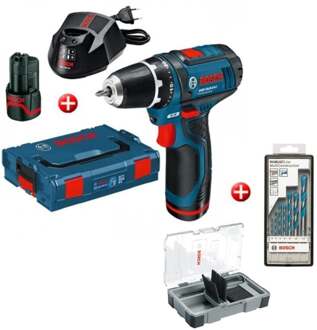 Bosch Blauw Bosch GSR 108-2-Li | 2.0Ah Li-Ion | in L-Boxx | + Bitset en Borenset