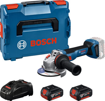 Bosch Blauw GWS 18V-11 Accu Haakse Slijper | Inclusief 2x GBA 18V 5,0 Ah & GAL 1880 CV Lader - 06019N4103