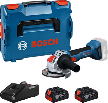 Bosch Blauw GWX 18V-8 Accu Haakse Slijper | Incl. Beschermkap | 2x GBA 18V 4,0 Ah Lader GAL 18V-40, beschermkap - 06019N9102