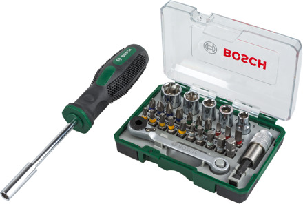 Bosch X-line bitset- en ratelset 27 delig + handschroevendraaier