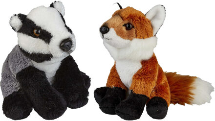 Bosdieren zachte pluche knuffels 2x stuks - Vos en Das van 15 cm