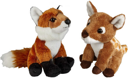 Bosdieren zachte pluche knuffels 2x stuks - Vos en Hertje van 15 cm