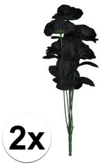 Bosje met 6 zwarte rozen - 2x - Halloween decoraties - 38 cm - Verkleedaccessoires - dode bloemen