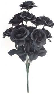 Bosje met 6 zwarte rozen - Halloween decoraties - 38 cm - Verkleedaccessoires - dode bloemen