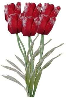 Bosje Rode Kunst Tulpen / Kunstbloemen Met Dauwdruppels 65 Cm - 6 Stuks - Luxe Namaak Bloemen Boeket Rood