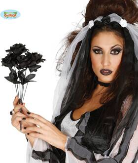 Bosje zwarte rozen - halloween decoratie - 35 cm - Horror verkleedaccessoires bloemen
