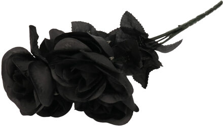 Bosje zwarte rozen - halloween decoratie - 35 cm - Horror verkleedaccessoires bloemen