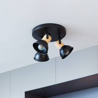Bosko spot, 3-lamps, rond zwart, hout