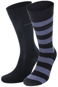 BOSS 2 stuks RS Block Stripe Socks A * Actie * Zwart,Blauw,Grijs - Maat 43/46