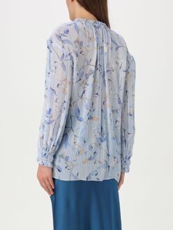 BOSS Bloemenprint Zijde Blouse Lichtblauw