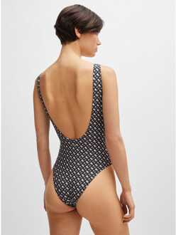 BOSS Damesbadpak Boss Mimi met monogrampatroon in zwart