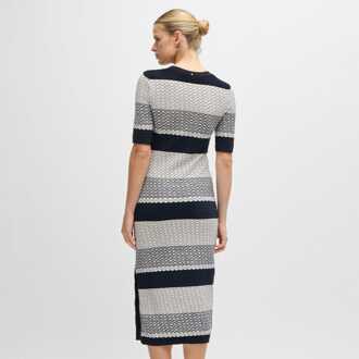 BOSS Damesjurk Boss Etanah Structured-Stripe in Tortoiseshell Bruin