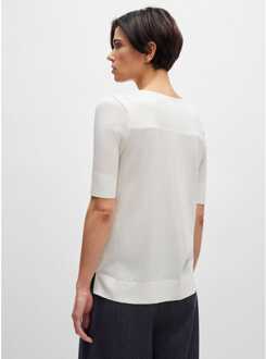 BOSS Damestop Boss Eleanza Korte Mouw Zijden Top in Wit
