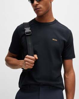 Boss Green BOSS Groene T-Shirt voor Heren van Stretch Katoen met Contrastlogo Donkerblauw