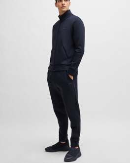 Boss Green Skaz Heren Stretch-Katoenen Volledige Rits Sweatshirt met Logo Print NOS Donkerblauw