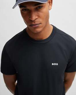 Boss Green T-shirt Heren Stretch Katoen met Contrast Logo NOS Donkerblauw