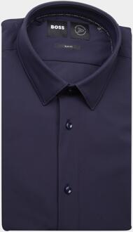 BOSS Hank Overhemd Stretch Navy Donkerblauw