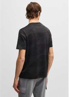 BOSS Heren Boss C-Thompson 35 Tweekleurig Jacquard T-shirt in Zwart