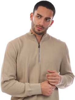 BOSS Heren Boss Ebrando-P Sweatshirt met kwart rits in beige