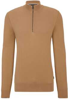 BOSS Heren Boss Embrando-P Sweater met kwart rits in beige - 2XL