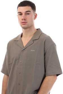 BOSS Heren Boss wafel gebreid overhemd in beige