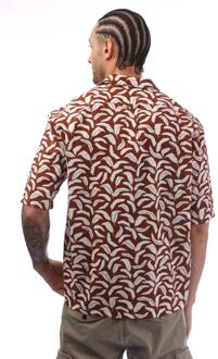 BOSS Heren Lello Overhemd met Bladerenprint (Bruin)