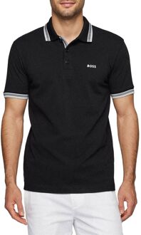 BOSS Heren Polo met Details en Contrast Logo Model 50469055 Paddy Kleur Zwart Hugo Boss , Black , Heren