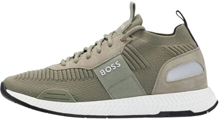 BOSS Heren Titanium Suede Paneel Hardlooptrainers (Donkergroen)