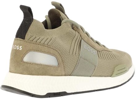 BOSS Heren Titanium Suede Paneel Hardlooptrainers (Olijfgroen) - maat
