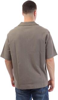 BOSS Heren Wafel Gebreid Overhemd (Beige) - maat